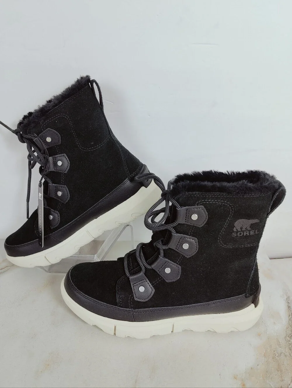 NWT Sorel Women's Explorer II Joan Winter Snow Boots, Black White, Sz 6